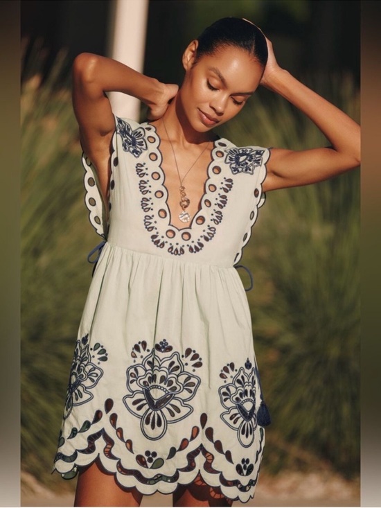 FARM Rio Dresses & Skirts - NWT Farm Rio Green and Blue Eyelet Mini Dress Coverup Small